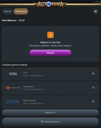 AstroMania casino withdrawal problems